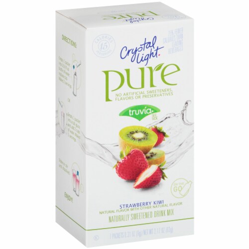 Crystal Light Pure Strawberry Kiwi Naturally Sweetened Drink Mix Packets Perspective: left