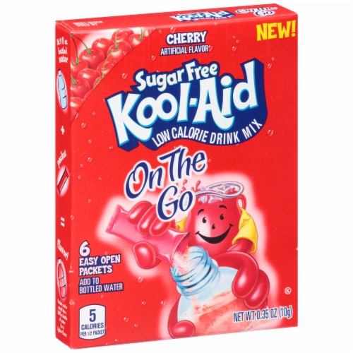 Kool-Aid On-The-Go Sugar Free Cherry Drink Mix Packets Perspective: left