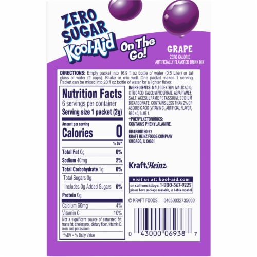 Kool Aid Zero Sugar Grape Purple Powdered Soft Drink Mix On the Go Packets Perspective: left