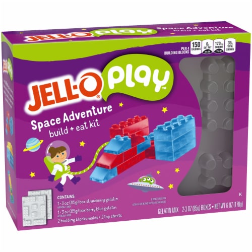 Jell-O Play Space Adventure Build & Eat Kit with Strawberry & Berry Blue Gelatin Mix Perspective: left