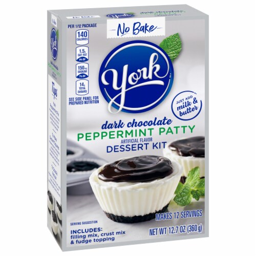 YORK No Bake Dark Chocolate Peppermint Patty Dessert Kit with Filling Mix Crust Mix & Fudge Topping Perspective: left