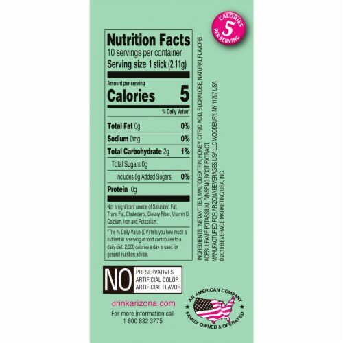 ARIZONA Green Tea with Ginseng and Honey Naturally Flavored Powdered Drink Mix Perspective: left