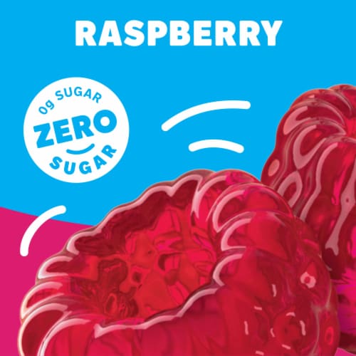 Jell-O Raspberry Artificially Flavored Zero Sugar Gelatin Dessert Mix, Box Perspective: left
