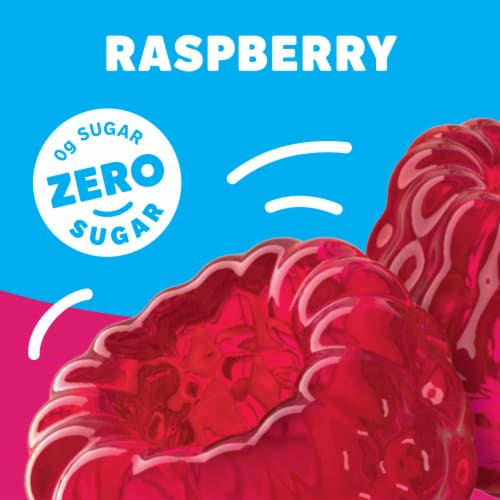 Jell-O Raspberry Artificially Flavored Zero Sugar Gelatin Dessert Mix, Family Size, Box Perspective: left