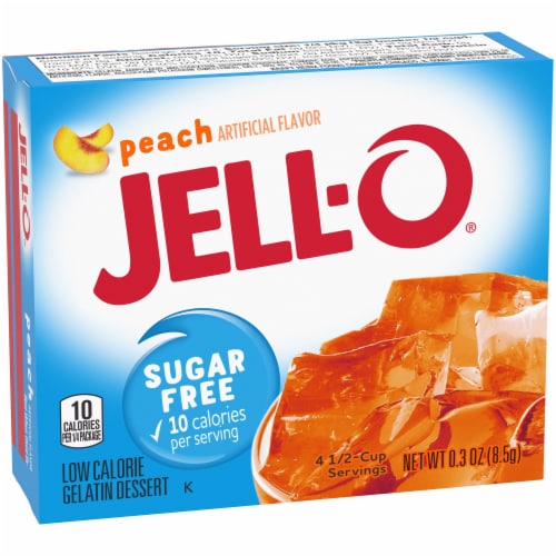 Jell-O Peach Sugar Free Gelatin Dessert Mix Perspective: left