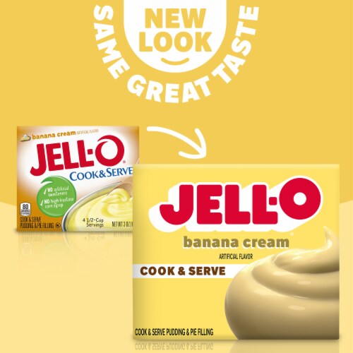 Jell-O Cook & Serve Banana Cream Pudding & Pie Filling Mix, Box Perspective: left