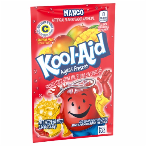 Kool Aid Unsweetened Mango Powdered Soft Drink Mix Packet Perspective: left