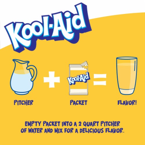 Kool Aid Unsweetened Lemonade Yellow Powdered Soft Drink Mix Packet Perspective: left