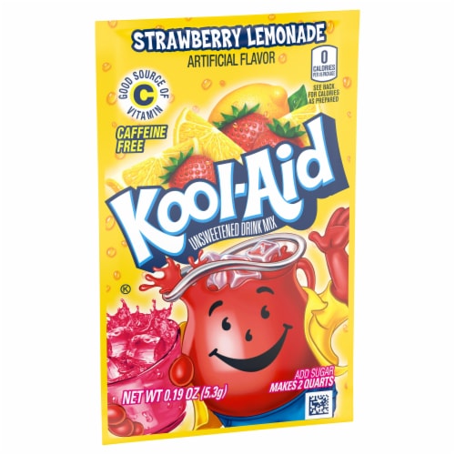 Kool-Aid Zero Sugar Strawberry Lemonade Drink Mix Packet Perspective: left