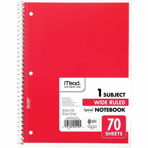Mead 1 Subject Wide Ruled Spiral Notebook Perspective: left