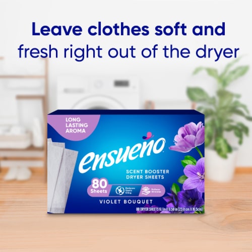 Ensueño Fabric Softener Dryer Sheets, Scent Booster - Violet Bouquet Scent Perspective: left