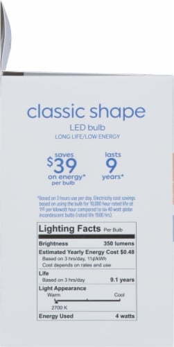 GE LED 350 Lumens Classic Shape 4 Watt Light Bulb Perspective: left