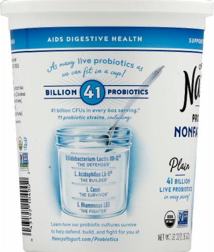 Nancy's Organic Probiotic Nonfat Plain Yogurt Perspective: left