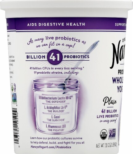 Nancy's Organic Probiotic Whole Milk Plain Yogurt Perspective: left