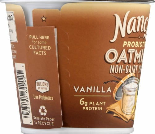 Nancy's Vanilla Dairy Free Probiotic Oat Milk Yogurt Cup Perspective: left