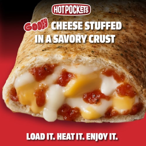 Hot Pockets Four Cheese Pizza Frozen Snacks in a Garlic Buttery Crust Perspective: left