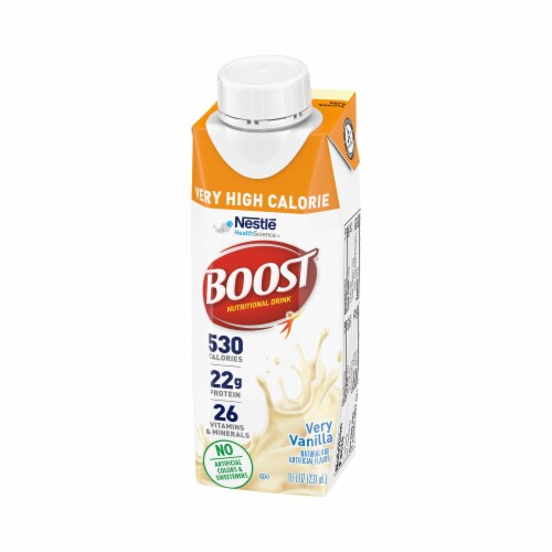 Nestle Boost Very High Calorie Complete Nutritional Drink Very Vanilla 8 oz 24 Ct Perspective: left