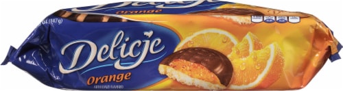 Delicje Orange European Sponge Biscuit Cookies Perspective: left