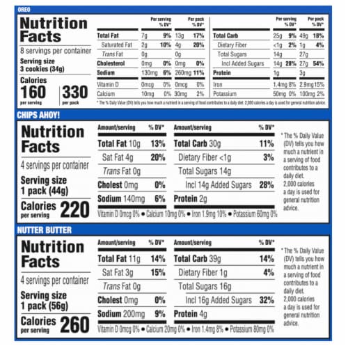 Nabisco Cookie Variety Pack Oreo Nutter Butter Chips Ahoy! Snack Packs Perspective: left