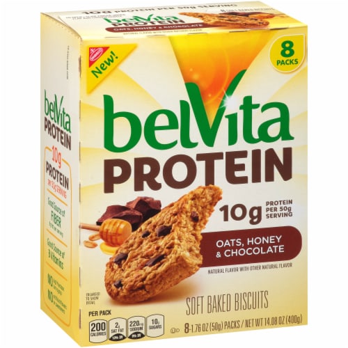 belVita Protein Oats Honey & Chocolate Soft Baked Biscuits Perspective: left