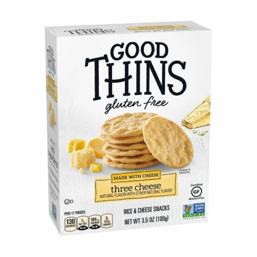 Good Thins Three Cheese Rice & Cheese Snacks Gluten Free Crackers Perspective: left