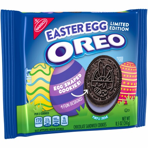 Oreo Limited Edition Easter Egg Purple Creme Egg Shaped Chocolate Sandwich Cookies Perspective: left