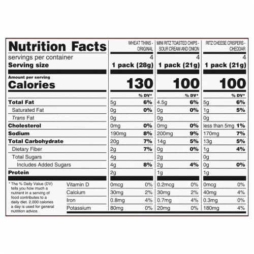 Nabisco Cracker & Chips Variety Pack Ritz & Wheat Thins Snack Packs Perspective: left