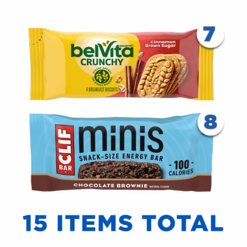 CLIF BAR Minis Energy Bars & belVita Crunchy Breakfast Biscuits Variety Pack Perspective: left