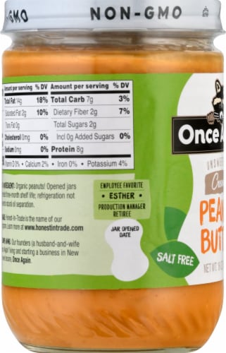 Once Again Organic Creamy Unsweetened Salt Free Peanut Butter Perspective: left