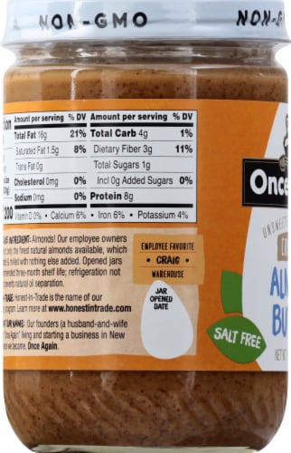 Once Again Unsweetened & Roasted Salt Free Crunchy Almond Butter Perspective: left