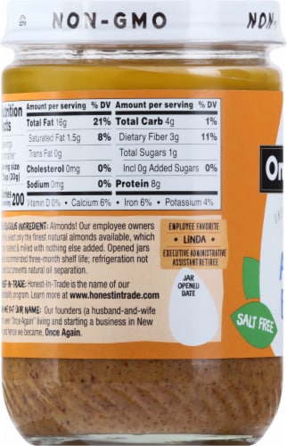Once Again Unsweetened & Roasted Salt Free Creamy Almond Butter Perspective: left
