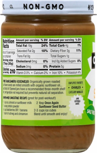 Once Again Unsweetened & Salt Free Creamy Sunflower Seed Butter Perspective: left