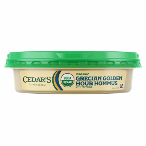 Cedar's Topped Organic Grecian Golden Hour Hummus Perspective: left