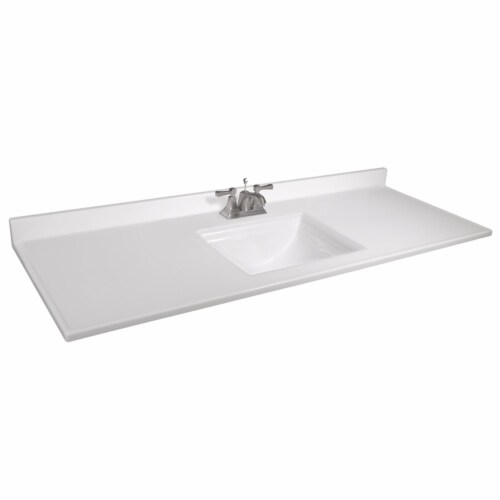 Camilla 61 in. Cultured Marble Vanity Top in Solid White with Basin Perspective: left