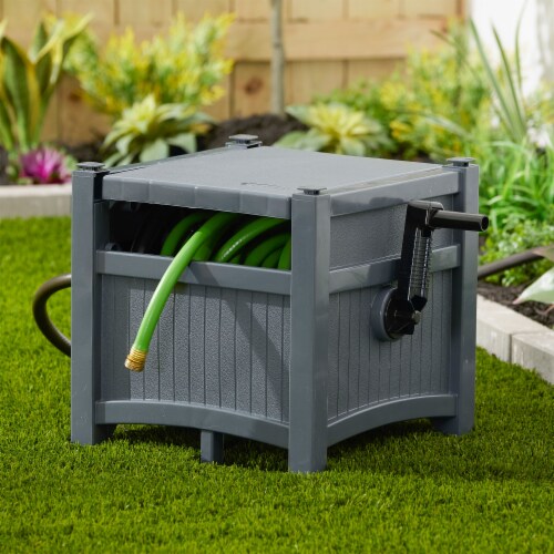 Suncast Hideaway 100' Resin Garden Hose Reel for 5/8 Hoses, Cyberspace Perspective: left