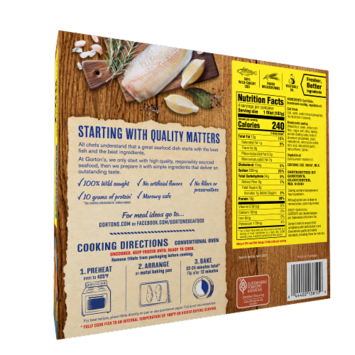 Gorton’s Breaded Fish Fillets, Wild Caught Cod with Crunchy Panko Breadcrumbs, Frozen Perspective: left
