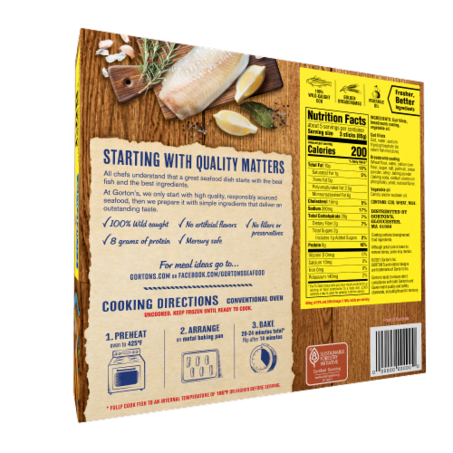Gorton’s Crunchy Breaded Fish Sticks, Wild Caught Cod, Crunchy Breadcrumbs, Frozen Perspective: left