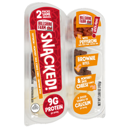 Hillshire Farm® SNACKED! Pepperoni Monterey Jack Cheese and Brownie Bites Snack Pack Perspective: left