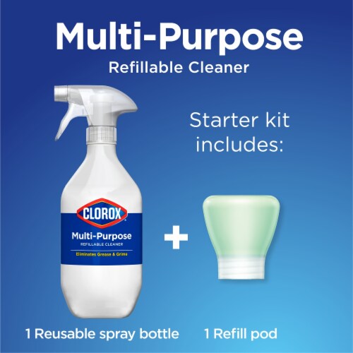 Clorox Multi-Purpose Cleaner Crisp Lemon Starter Kit Spray Bottle and Refill Perspective: left