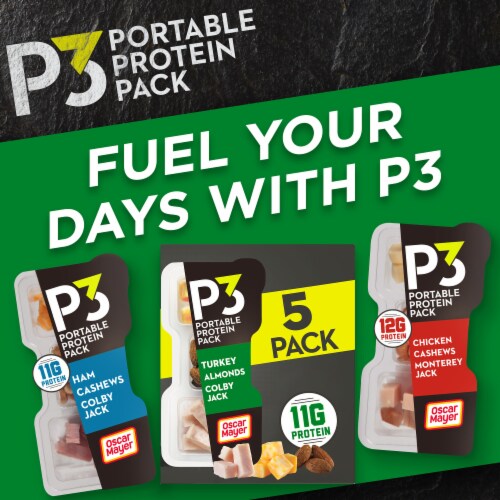 P3 Portable Protein Snack Pack with Turkey Almonds & Colby Jack Cheese Perspective: left
