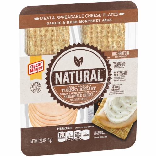 Oscar Mayer Natural Honey Smoked Turkey Breast Meat & Spreadable Cheese with Whole Wheat Crackers Perspective: left