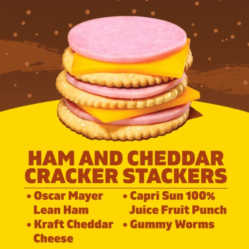 Lunchables Ham & Cheddar Cracker Stackers with Capri Sun Fruit Punch & Gummy Worms Perspective: left
