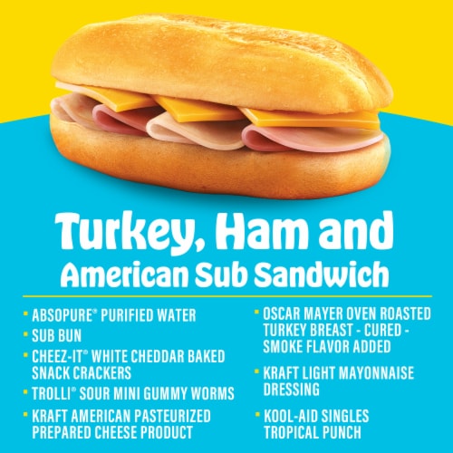 Lunchables Uploaded Turkey, Ham and American Sub Sandwich Snack Kit, Box Perspective: left