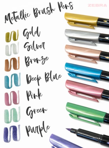 Zebra Brush Pen, Medium Point, Assorted Metallic Ink, 3-Count Perspective: left