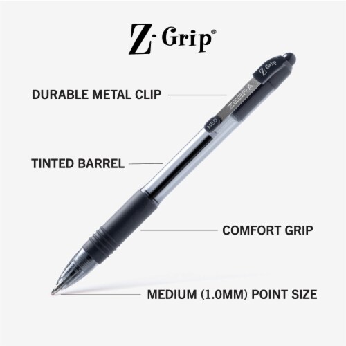 Z-Grip Retractable Ballpoint Pen, Medium Point, 1.0mm, Black Ink, Clear Barrel Perspective: left
