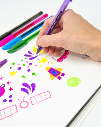 Zebra Doodlerz Gel Stick Pen, Bold Point, 1.0mm, Assorted Neon Colors, 10 Pack Perspective: left