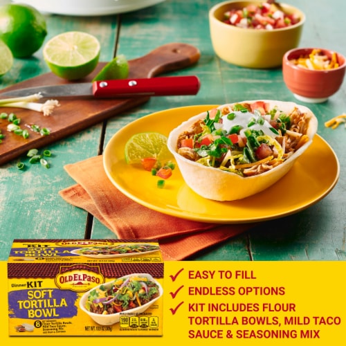 Old El Paso Soft Tortilla Bowl Dinner Kit with Mild Taco Sauce and Seasoning Perspective: left