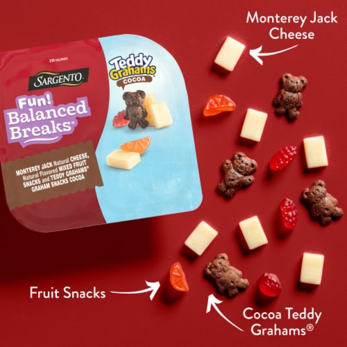 Sargento® Fun! Balanced Breaks® Monterey Jack Cheese Mixed Fruit & Teddy Grahams® Cocoa Snack Kits Perspective: left