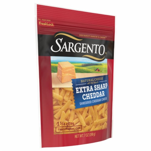 Sargento® Off the Block Traditional Cut Extra Sharp Cheddar Natural Cheese Shreds Perspective: left