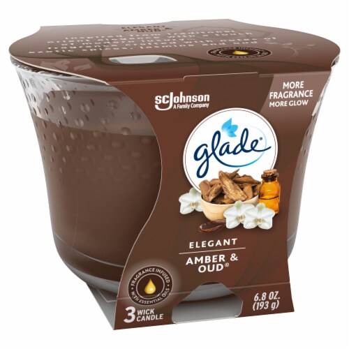 Glade Elegant Amber & Oud 3 Wick Scented Candle Perspective: left